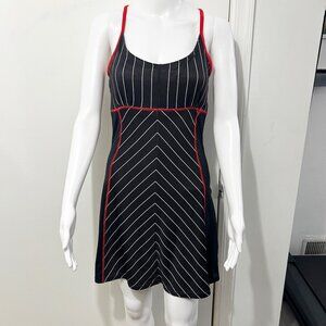 Fila Women's Black Tennis Dress w/ White Pinstripe Bodice & Red Trim, X-back, M
